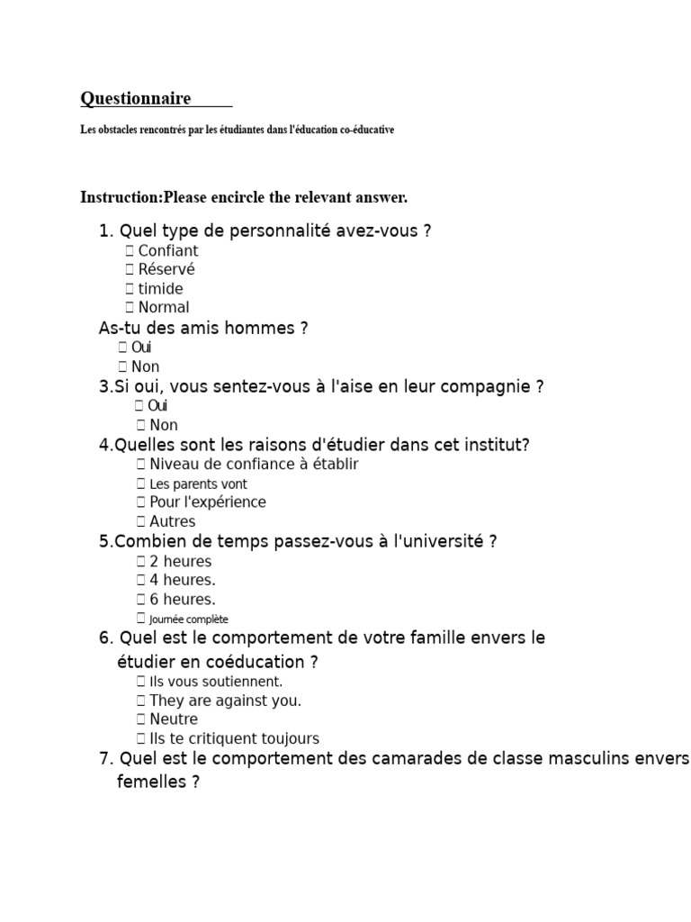 Questionnaire | PDF