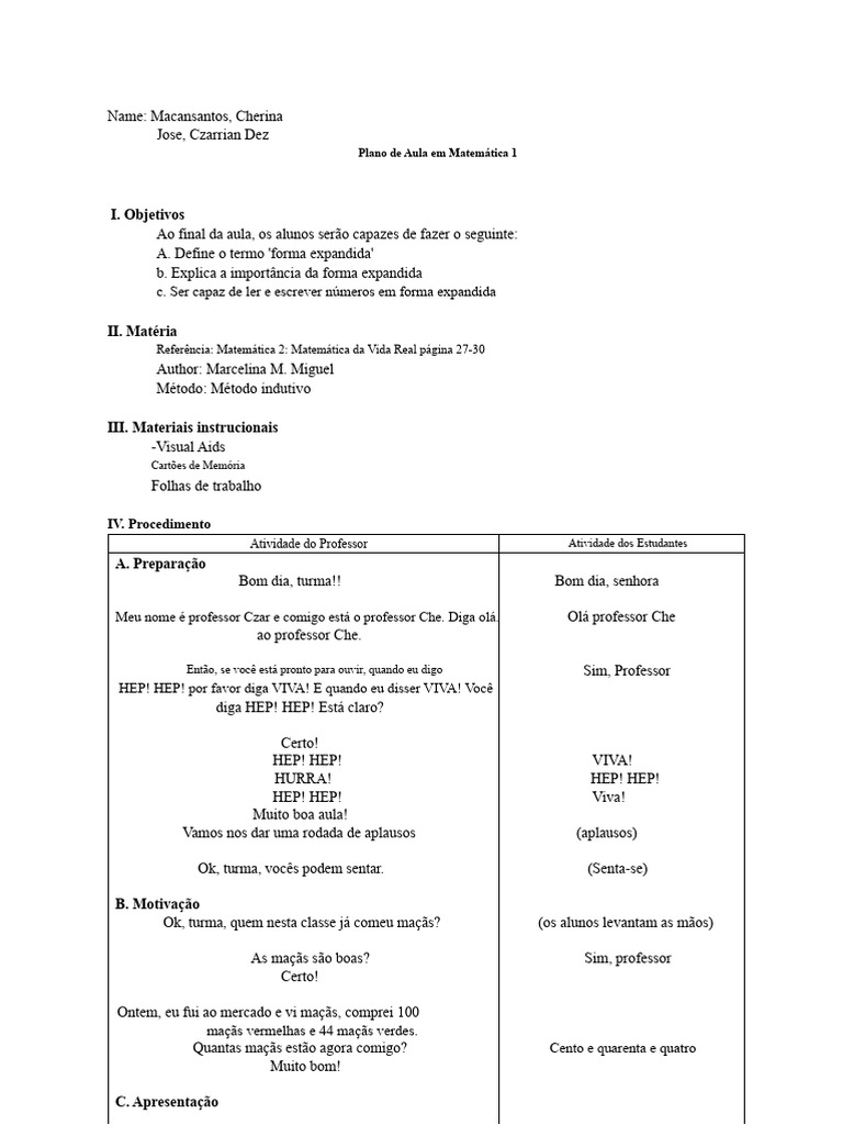 Plano de Aula em Matemática 1 | PDF | Matemática