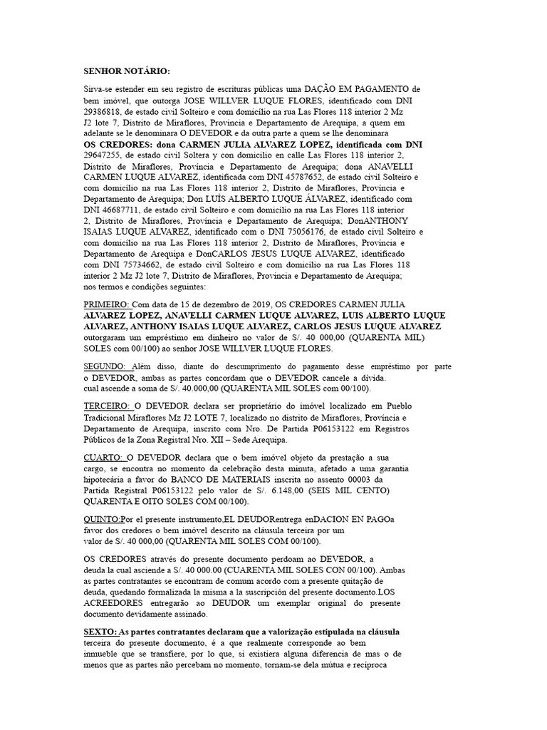 Dação em Pagamento de Imóvel em Arequipa | PDF | Empréstimos