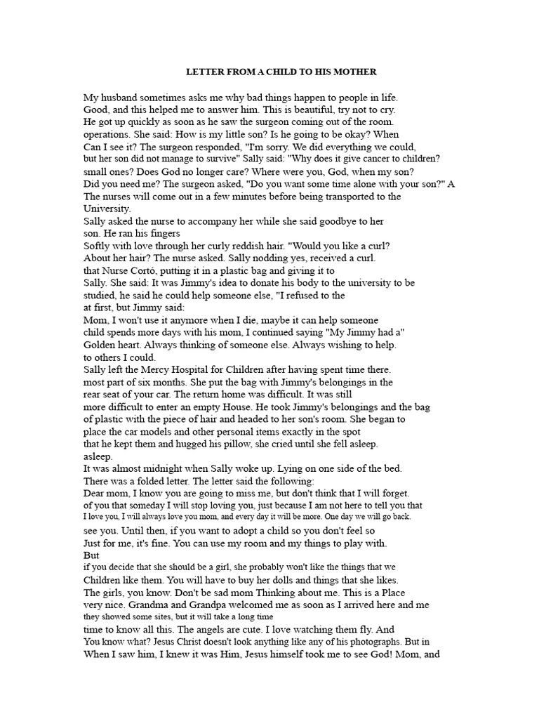 Letter From A Child To His Mother | PDF | Jesus