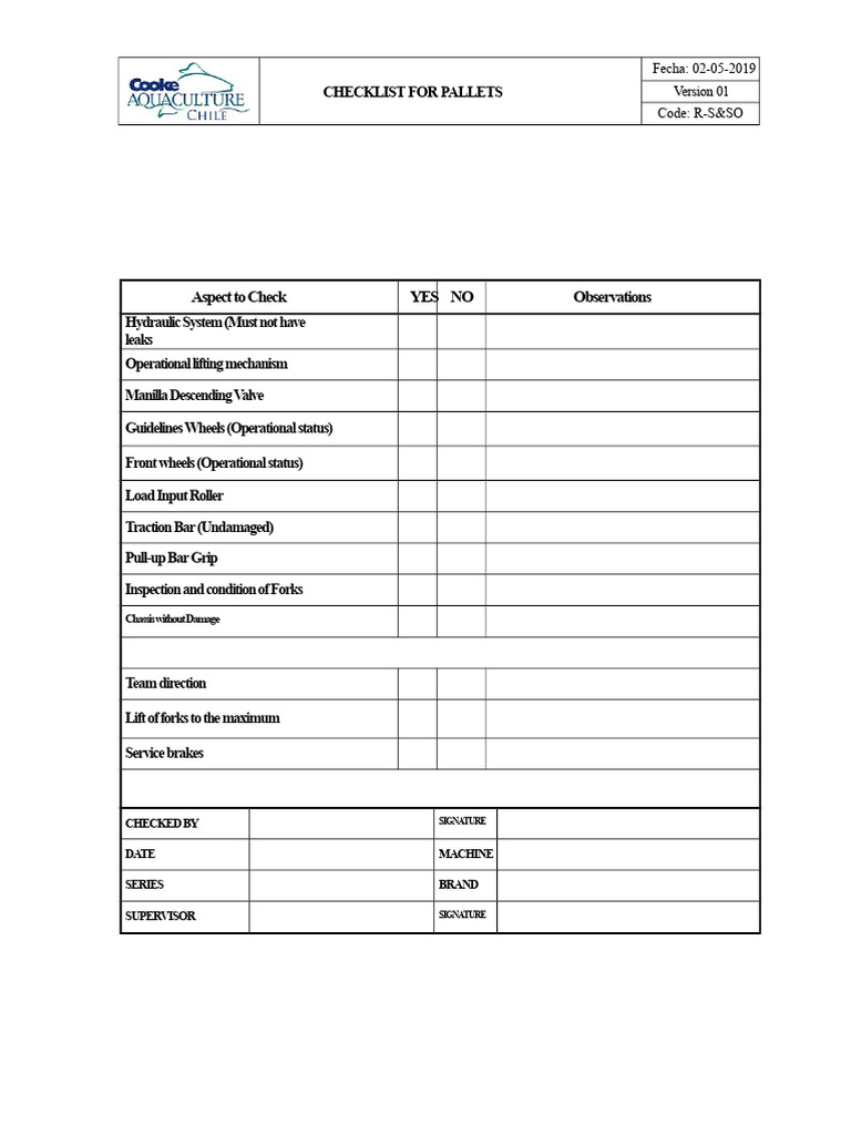 Manual Pallet Jack Checklist | PDF