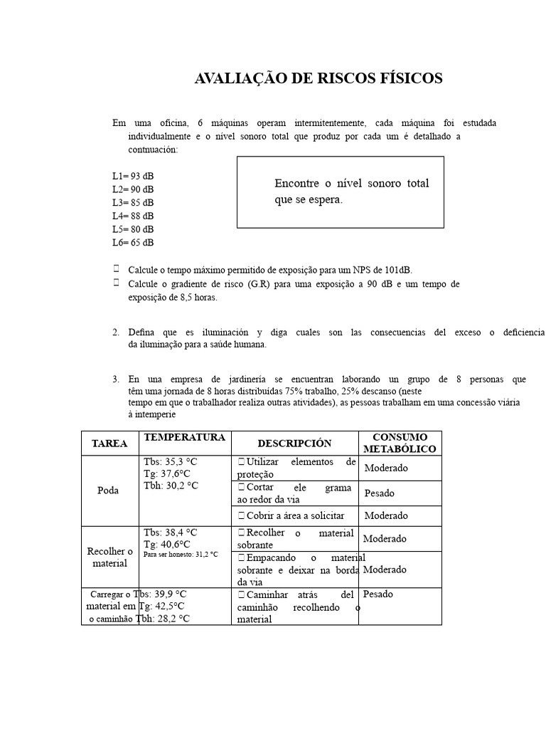 Avaliação de Riscos Físicos no Trabalho | PDF