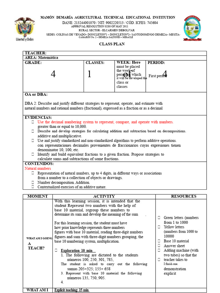 Example Planning For 4th Grade Mathematics | PDF | Decimal | Numbers
