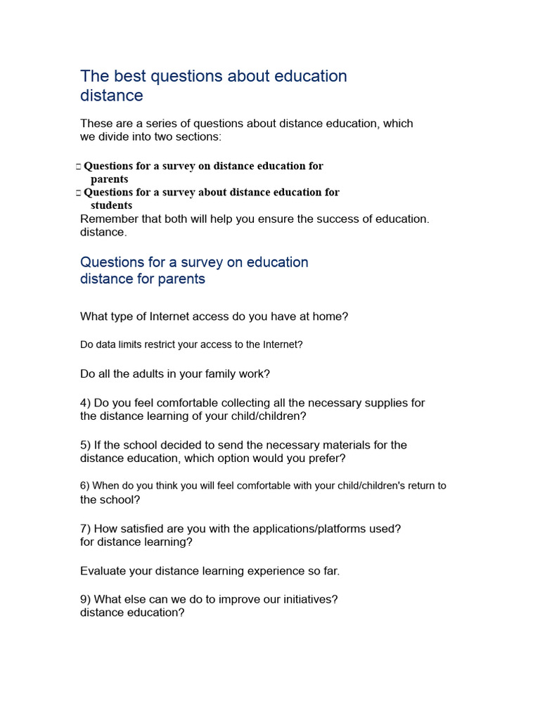 Distance Education Survey Questions | PDF | Distance Education | Teachers