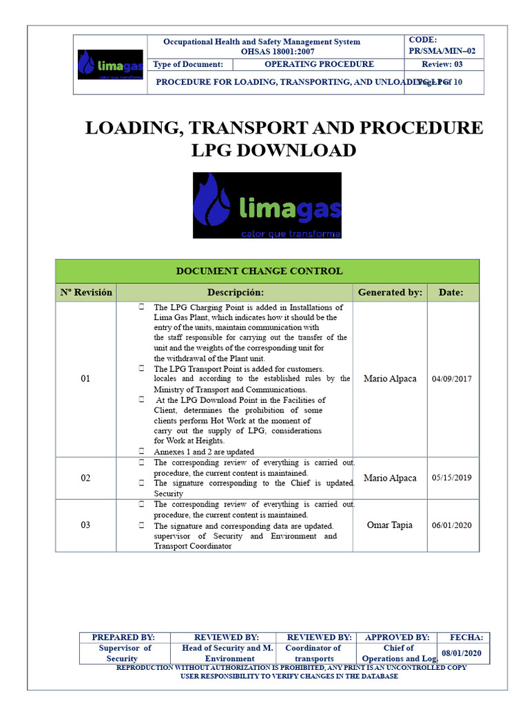 Loading, Transport and Unloading Procedure of LPG Solexport - V03 | PDF ...
