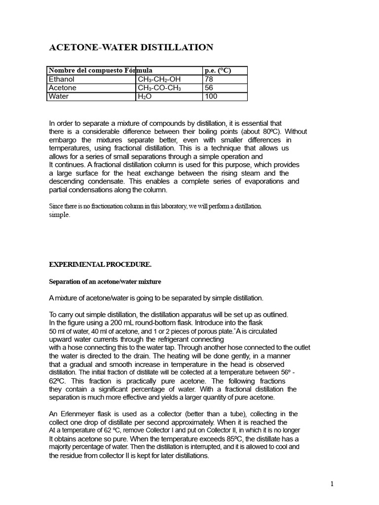 Acetone-Water Distillation | PDF | Distillation | Liquids