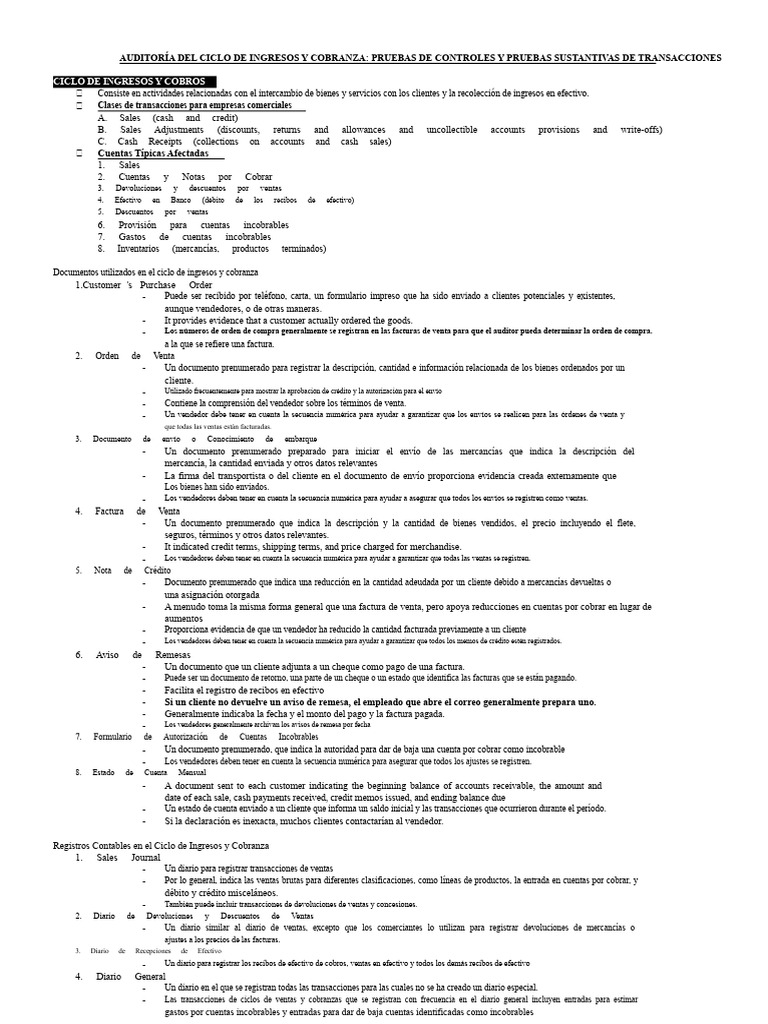 Auditoría del Ciclo de Ingresos y Cobranza | PDF | Auditoría | Contabilidad