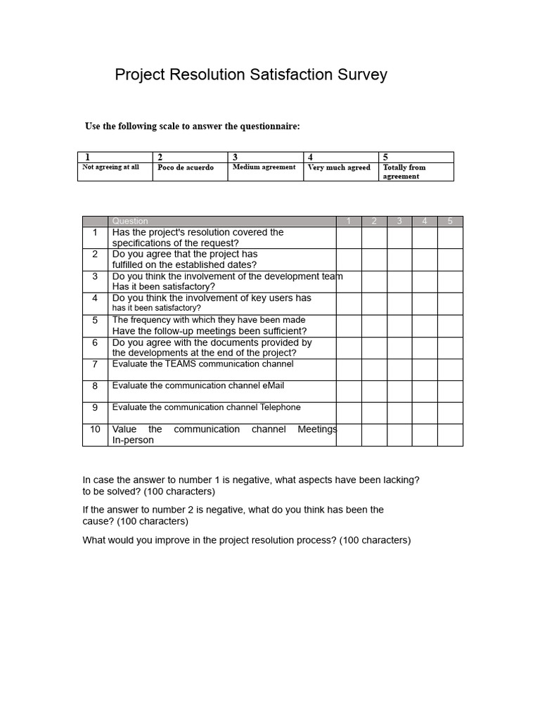Project Satisfaction Survey | PDF