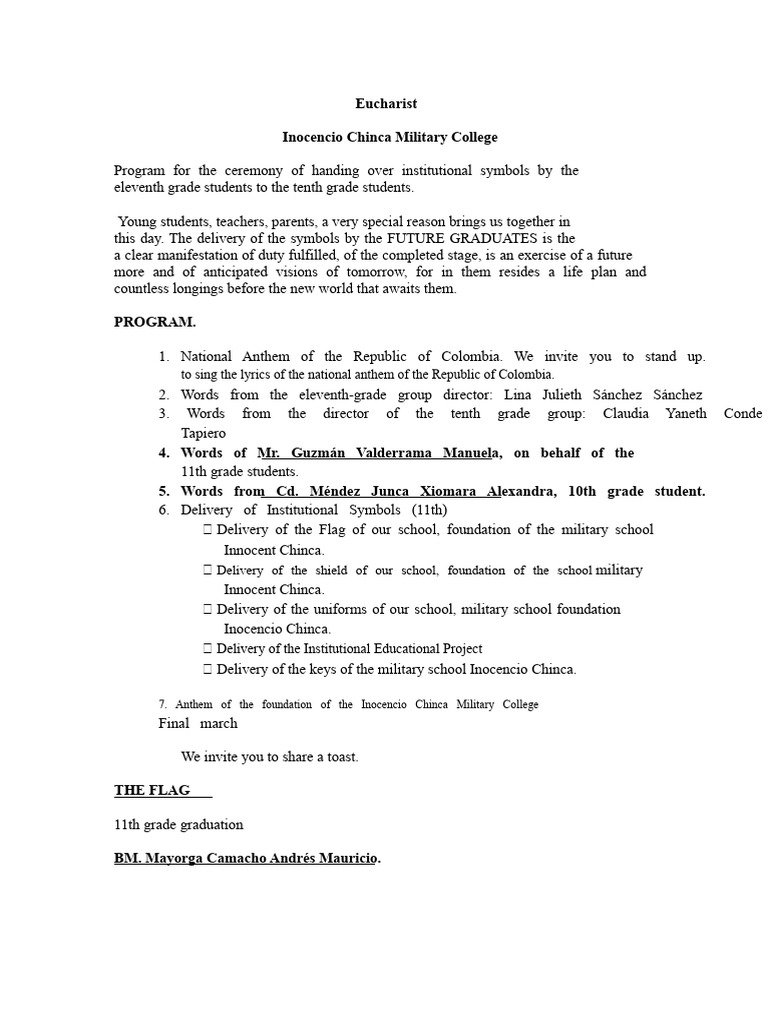 Inocencio Chinca Graduation Ceremony Program | PDF