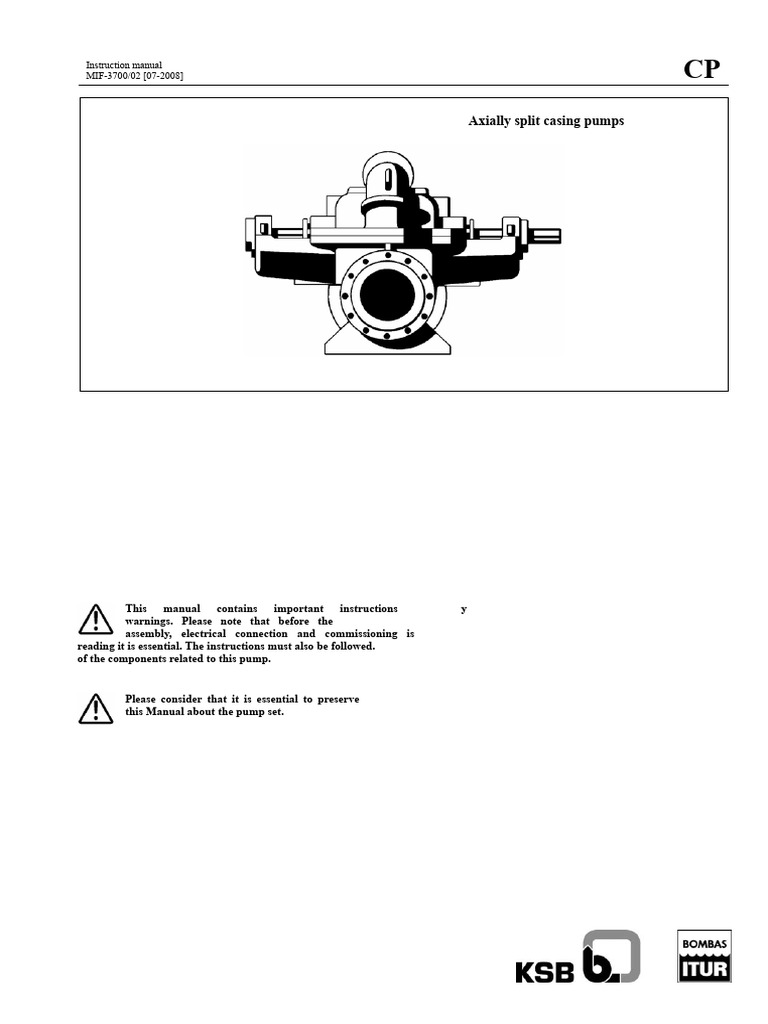 Axially Split Casing Pump Manual | PDF | Pump | Pipe (Fluid Conveyance)