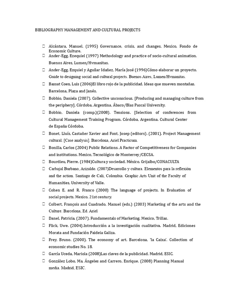 Cultural Project Management Bibliography | PDF | Liberal Arts Education