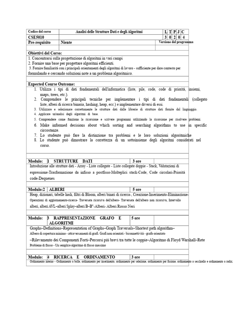 CSE 5010 - Strutture Dati e Analisi Degli Algoritmi | PDF