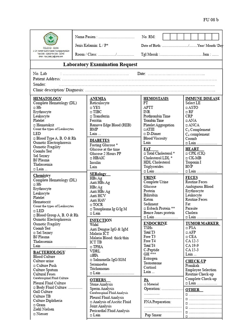 Comprehensive Laboratory Test Request Form | PDF | Cholesterol | Fat