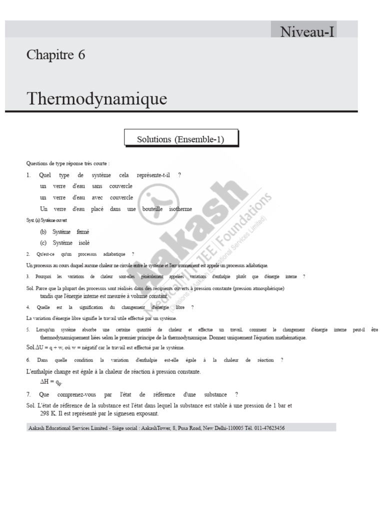 Questions et réponses en thermodynamique | PDF | Enthalpie | Chaleur