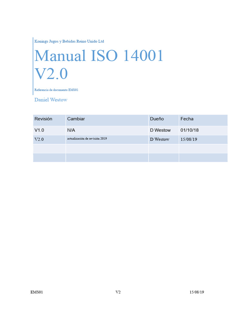 Manual ISO 14001 de Konings Jugos UK | PDF | Residuos | Auditoría