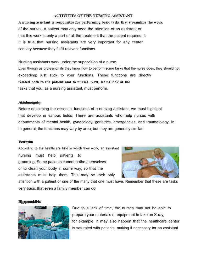 Nursing Assistant Responsibilities Explained | PDF | Nursing | Patient