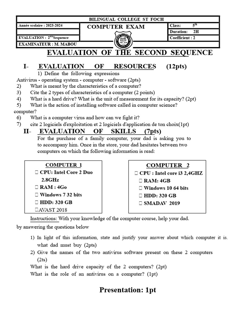 Computer Test First Trimester | PDF | Computer Science | Computer Hardware