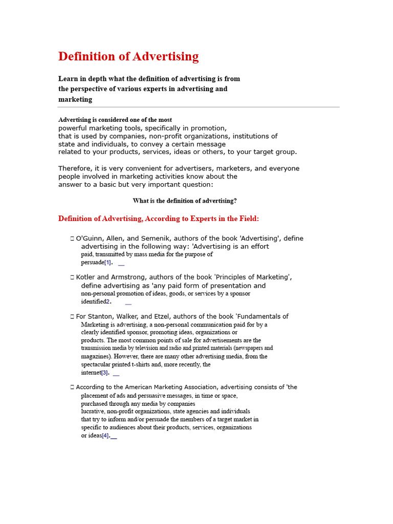 Definition of Advertising | PDF | Advertising | Marketing