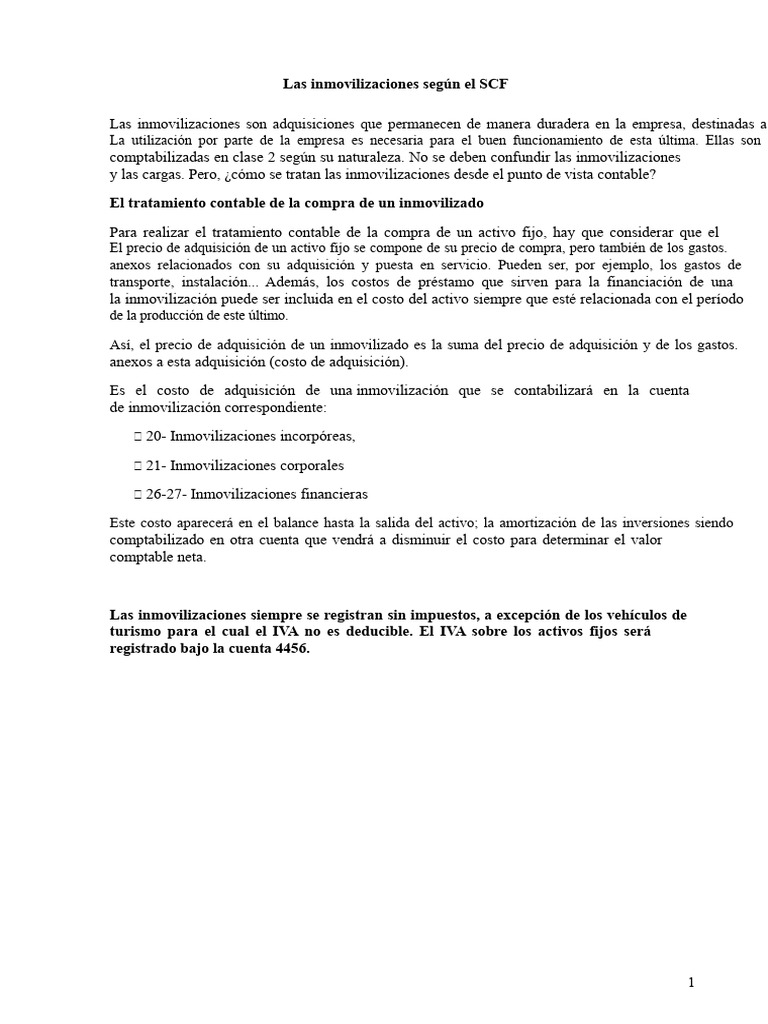 Inmovilizaciones: Tratamiento Contable SCF | PDF | Contabilidad ...