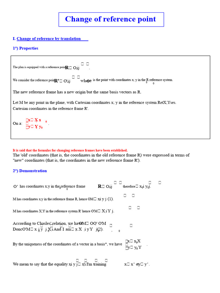 Changing Reference Frames in Geometry | PDF | Coordinate System | Equations