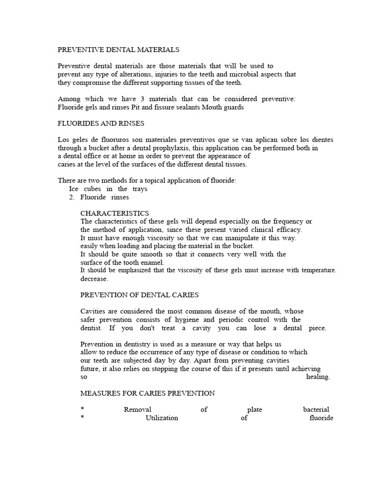 Preventive Dental Materials Overview | PDF | Tooth Enamel | Human Tooth