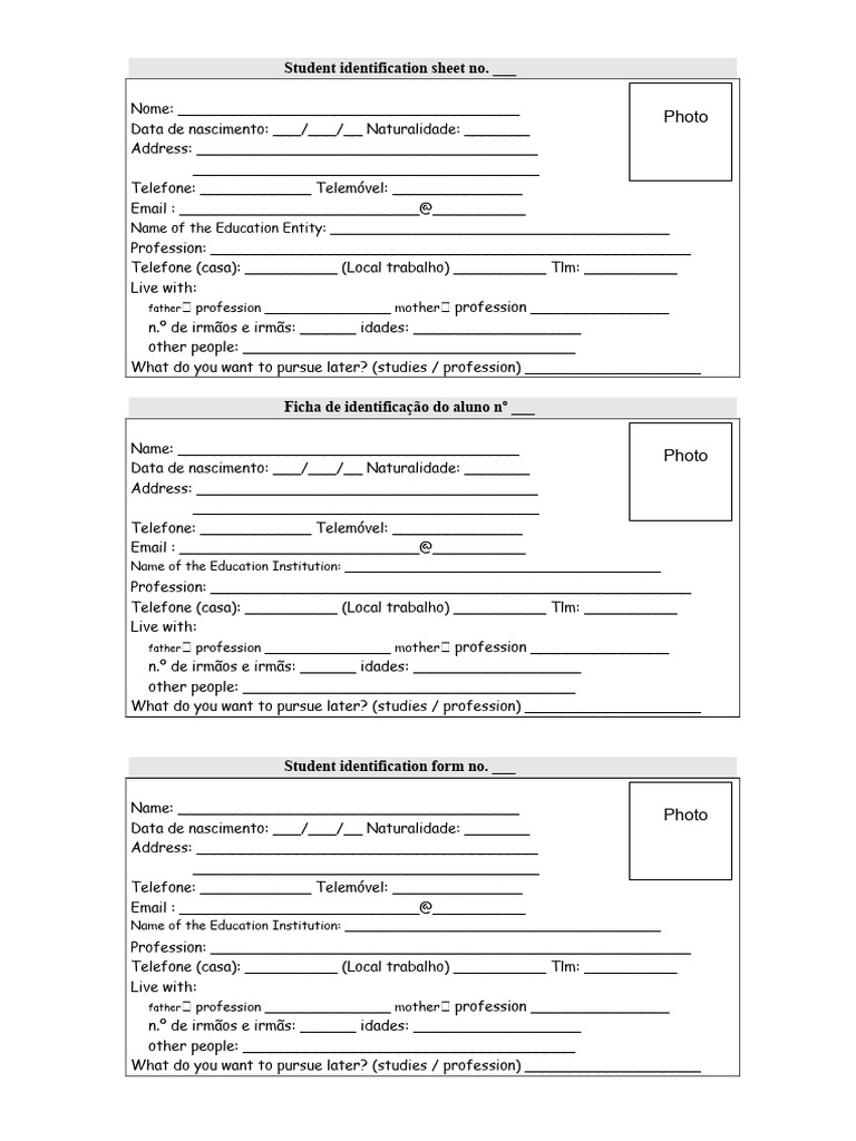 Ficha de Identificação do Aluno | PDF