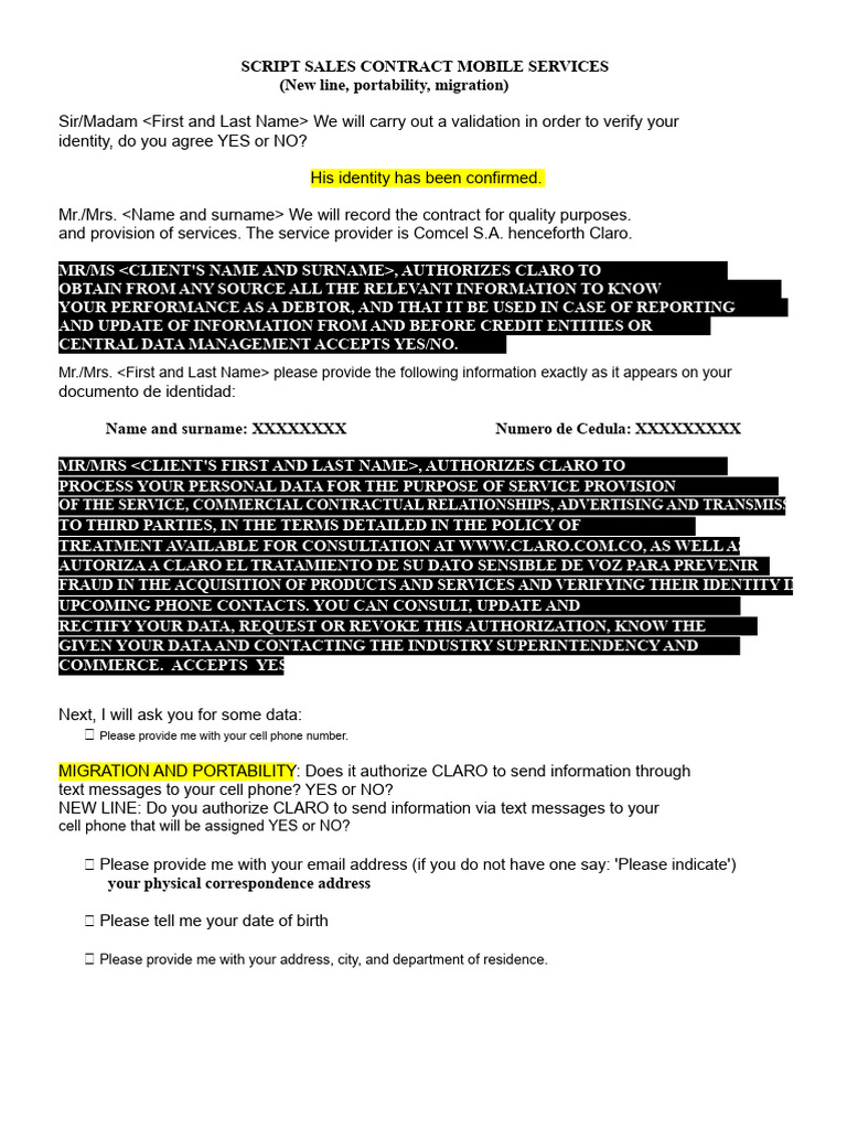 Script Sales Contract Mobile Services | PDF