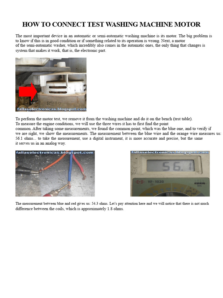 Test and Connect Washing Machine Motor | PDF | Washing Machine | Wire