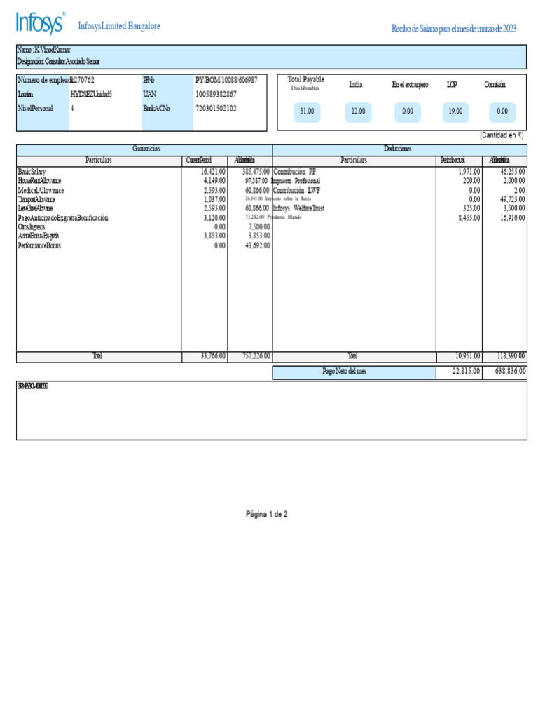 Recibo de Sueldo India Mayo - 2023 | PDF | Impuestos | Finanzas del ...