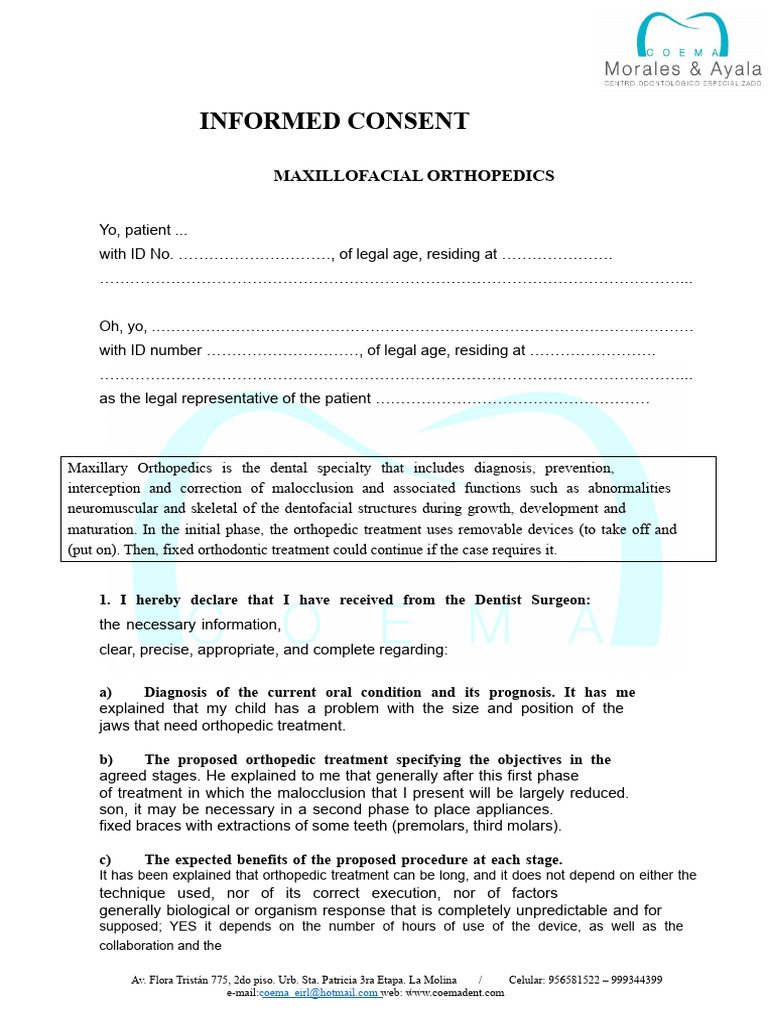 Informed Consent - Orthopedics | PDF | Medical Specialties | Dentistry