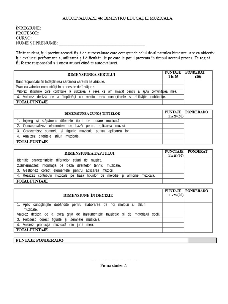 AUTOEVALUARE 4 Trimestru | PDF