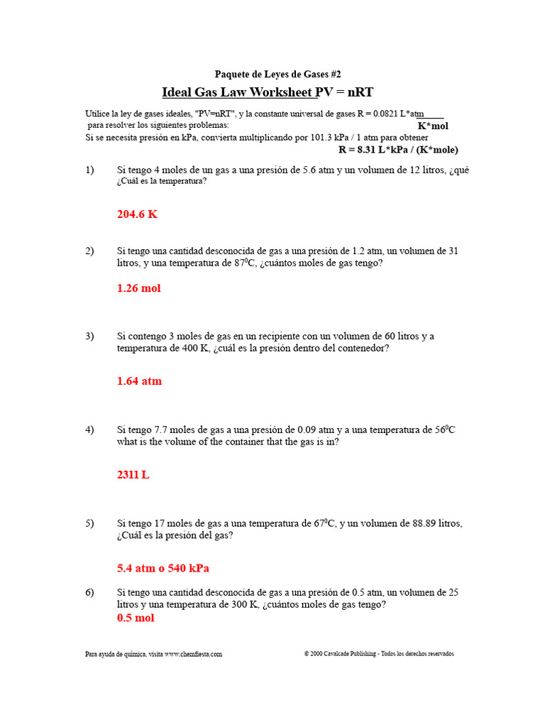 Ejercicios de Leyes de Gases Ideales | PDF | Gases | Mole (Unidad)