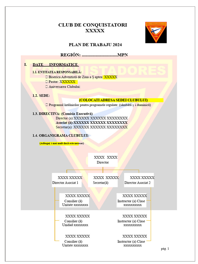 Plan de Lucru Model - Clubul Conquistatorilor | PDF