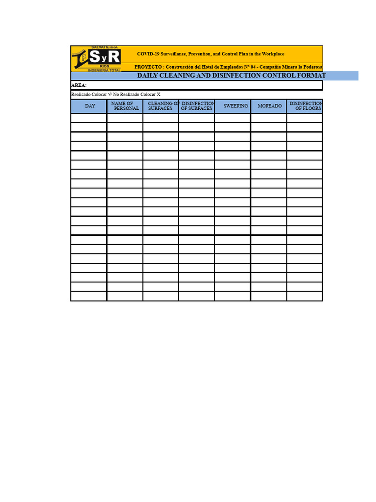 Cleaning and Disinfection Control Format For Facilities | PDF