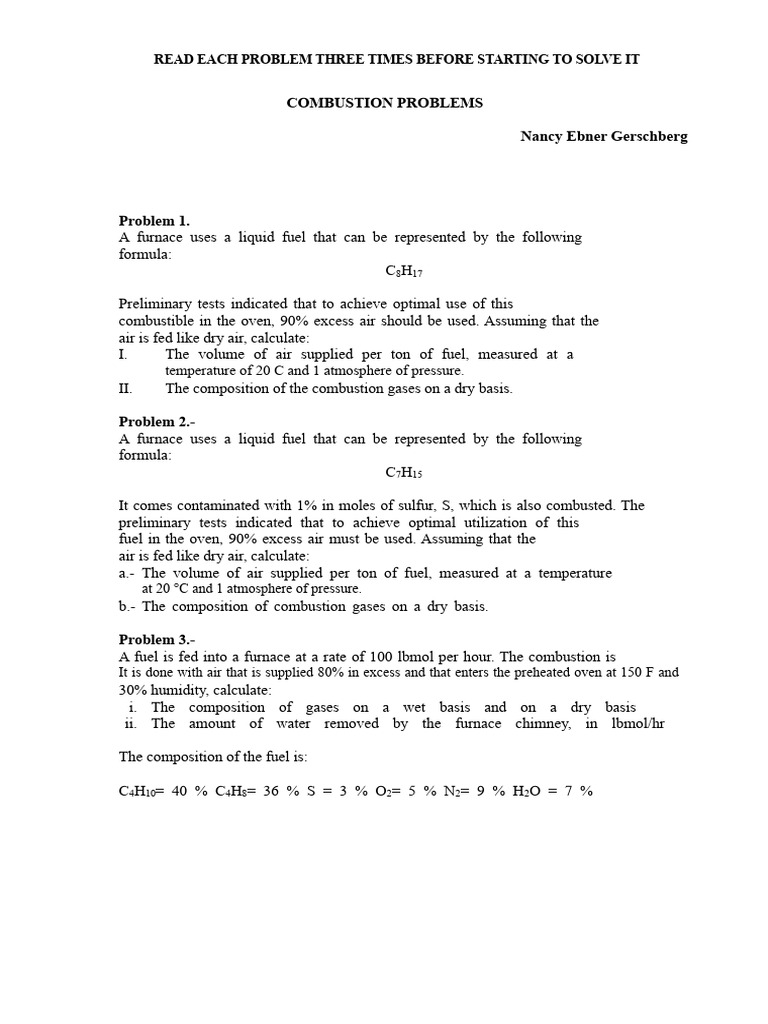 Combustion Problems and Calculations | PDF | Combustion | Atmosphere Of ...