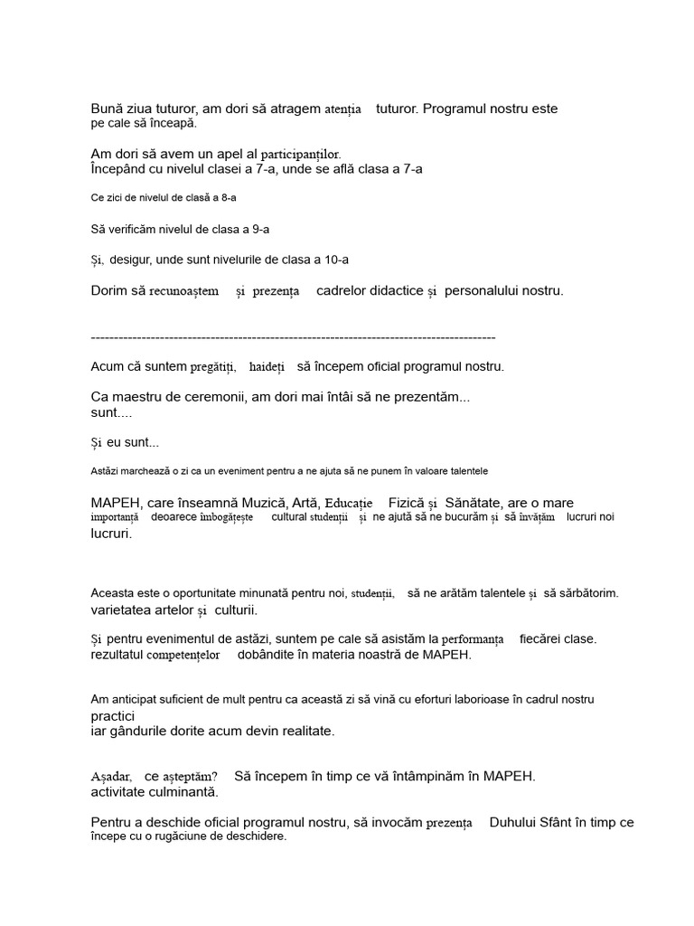 Script Emcee Pentru Ziua MAPEH | PDF