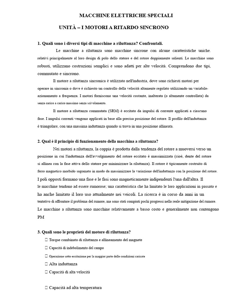 MACCHINE ELETTRICHE SPECIALI - Domande e Risposte | PDF