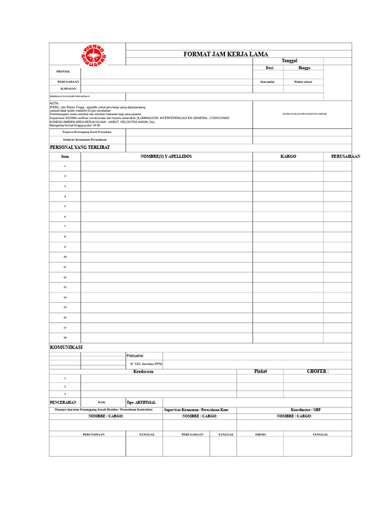 Format Jam Kerja Lama dan Prosedur Keamanan | PDF