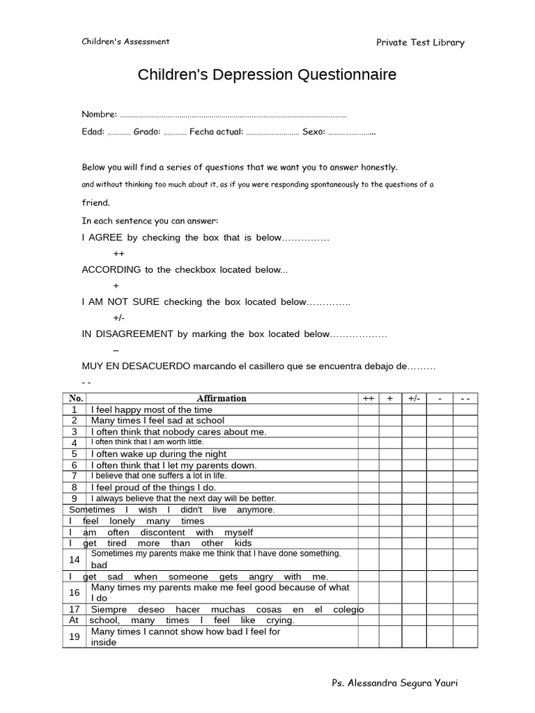 Children's Depression Questionnaire Assessment | PDF | Psychology ...