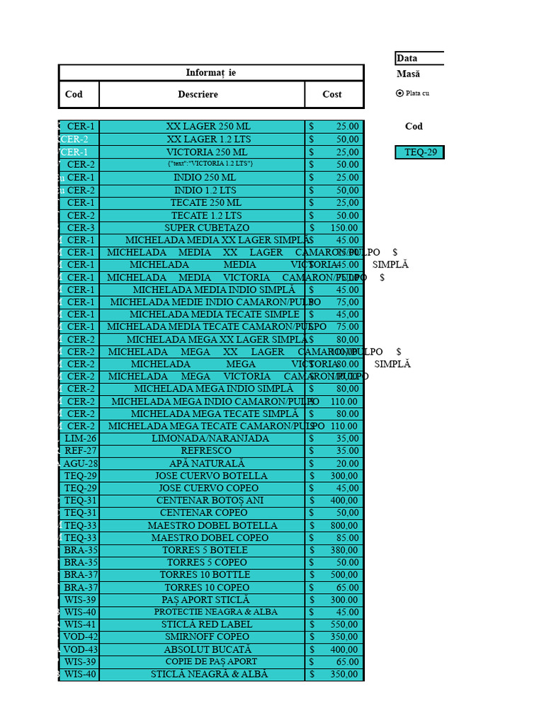 Șablon Excel Pentru Inventar Bar | PDF