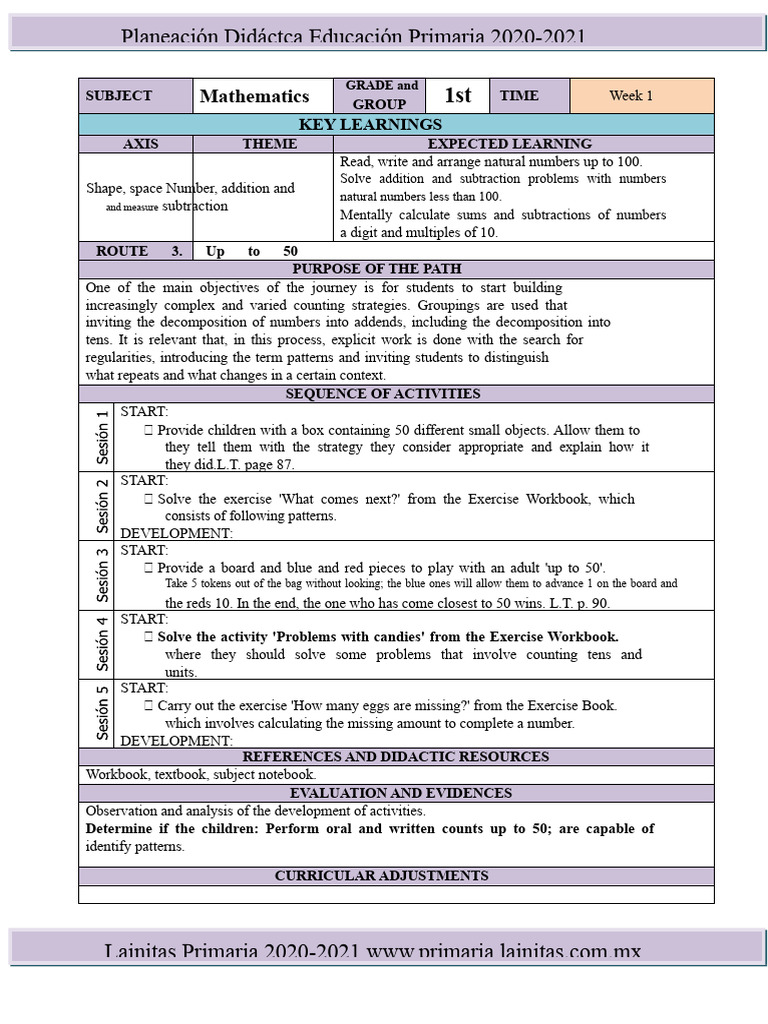 Planeación Didáctica Matemáticas 1° Primaria | PDF | Mathematics | Geometry