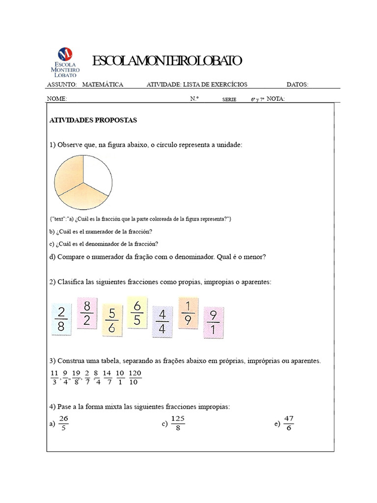 Ejercicios de Fracciones para 6º y 7º | PDF | Números | Objetos matemáticos