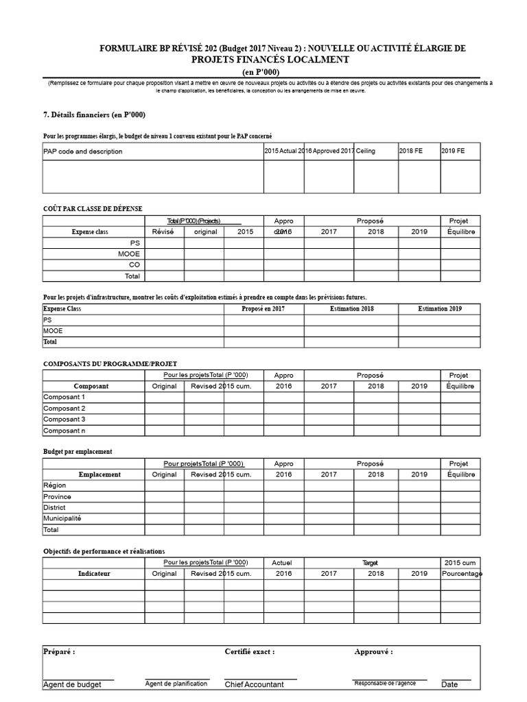 Formulaire BP Révisé 202 pour Projets | PDF | Budget
