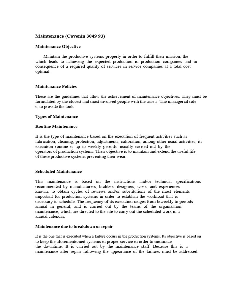 Types of Maintenance Explained | PDF