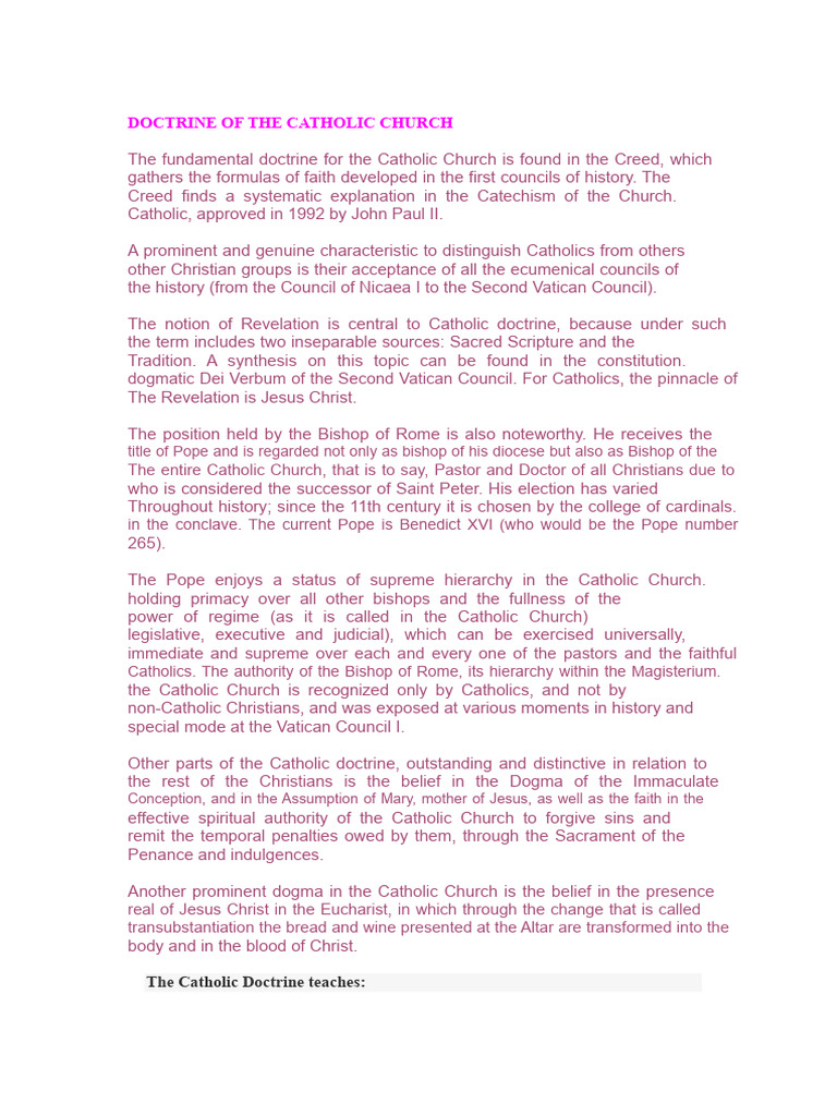 Doctrine of The Catholic Church | PDF | Catholic Church | Pope