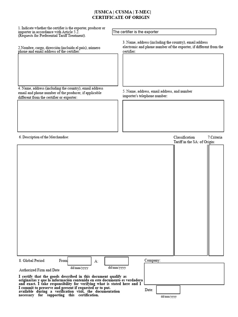 USMCA Certificate of Origin Guide | PDF