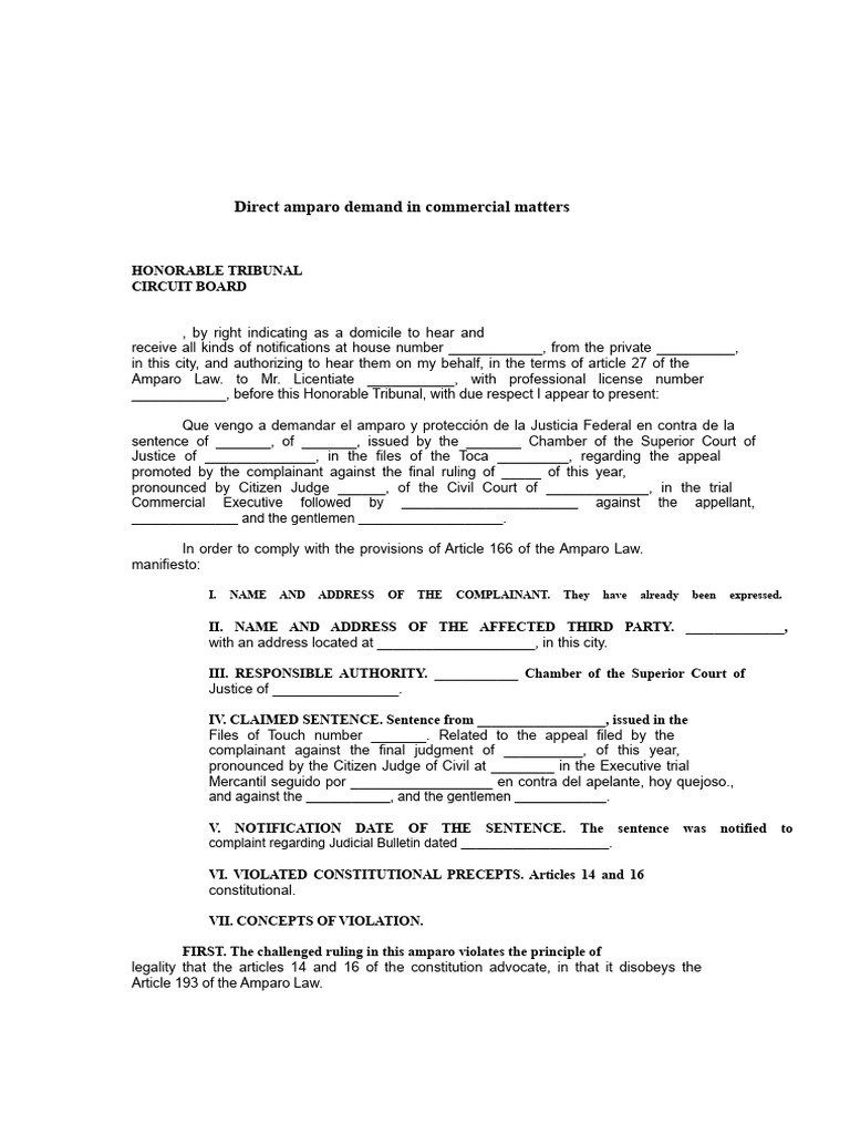 Amparo Demand Ind. Commercial | PDF | Jurisprudence | Lawsuit