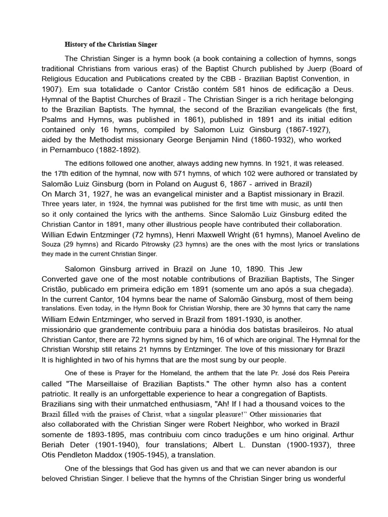History of the Christian Singer Hymnal | PDF | Hymns