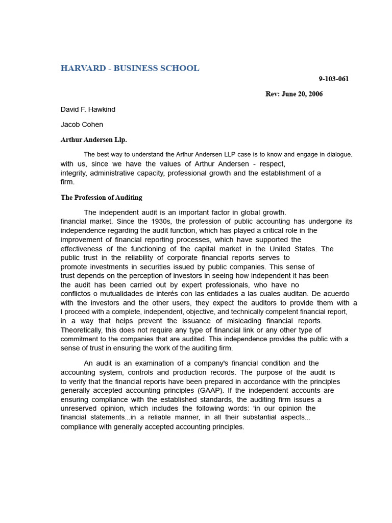 Arthur Andersen LLP: Audit Integrity Insights | PDF | Accounting ...