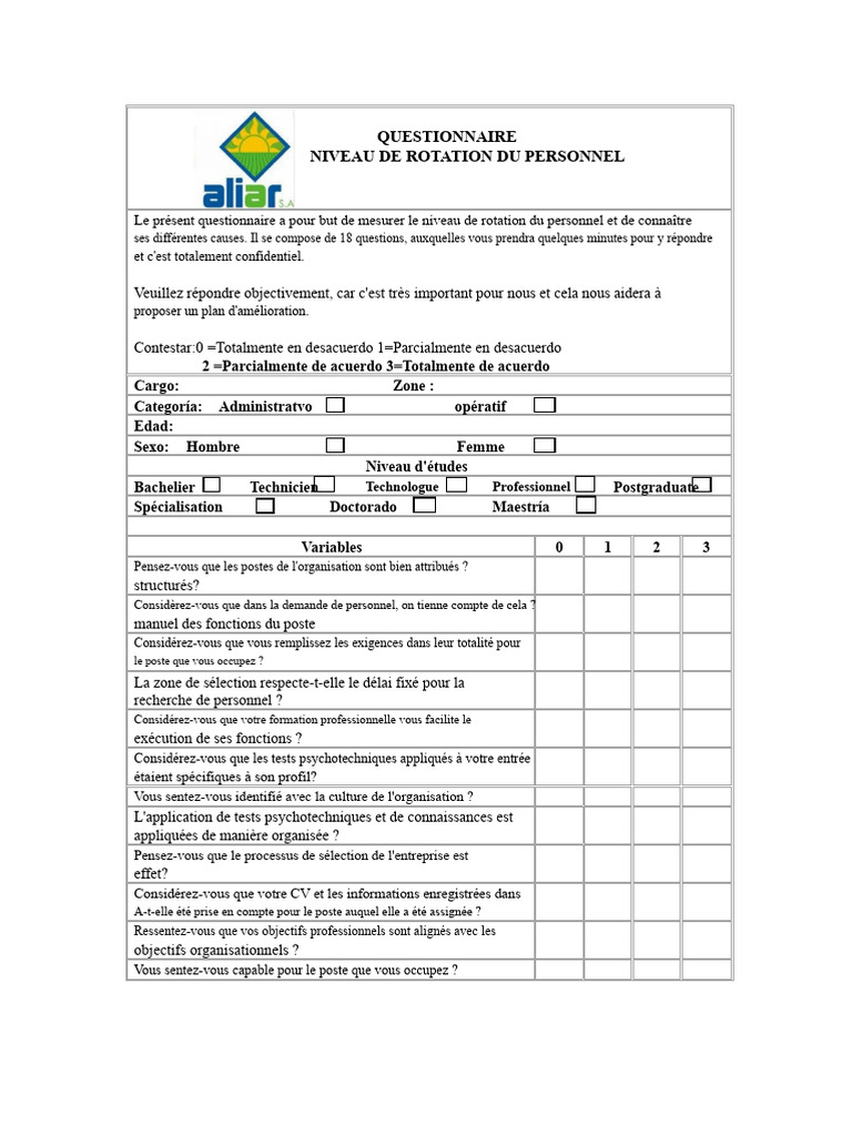 Questionnaire sur la Rotation du Personnel | PDF